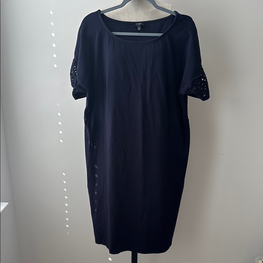 Talbots Dress Womens Size 1X Cutout Lace Sleeves Round Neck Midi Cotton Coastal
